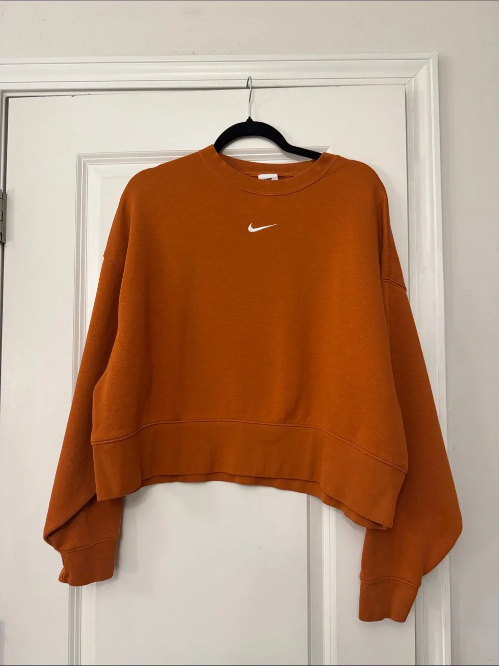 Nike Burnt Orange Cropped Crewneck with White Swoosh - Picture 1 of 3